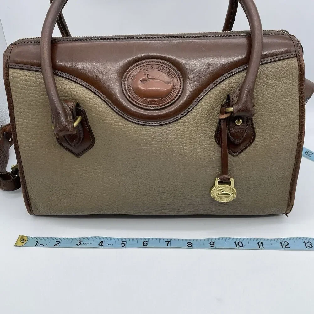 Dooney & Bourke All Weather Leather Boston Satchel Bag Taupe Burnt Cedar Vtg 80s - Picture 10 of 16